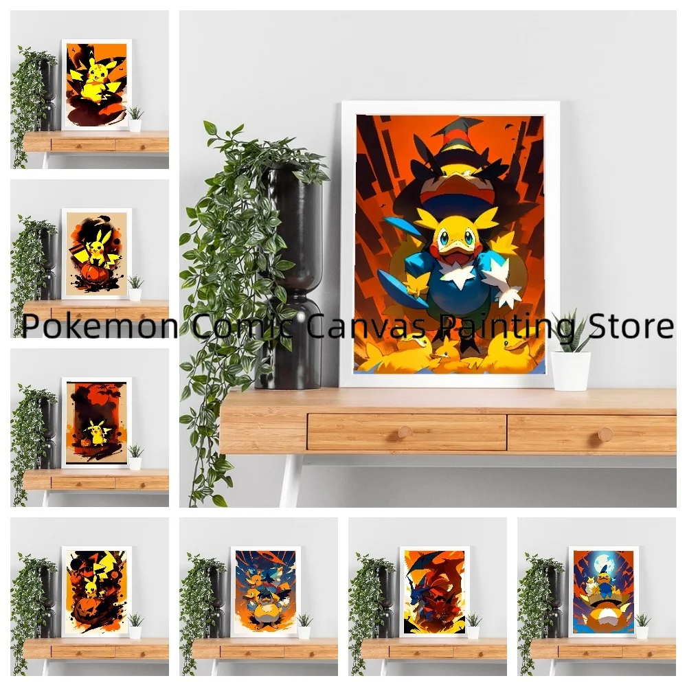 

Japanese Anime Peripheral Pokemon Poster Decor Pikachu Charizard Wall Art Canvas Painting Modern Room Decor Children's Gift