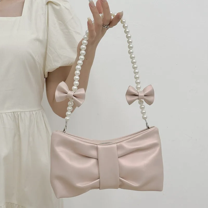 Fashion Women's Clutch Purse Handbags Summer Pink Bowknot Female Underarm Bags Sweet Girl's Small Square Shoulder Messenger Bag