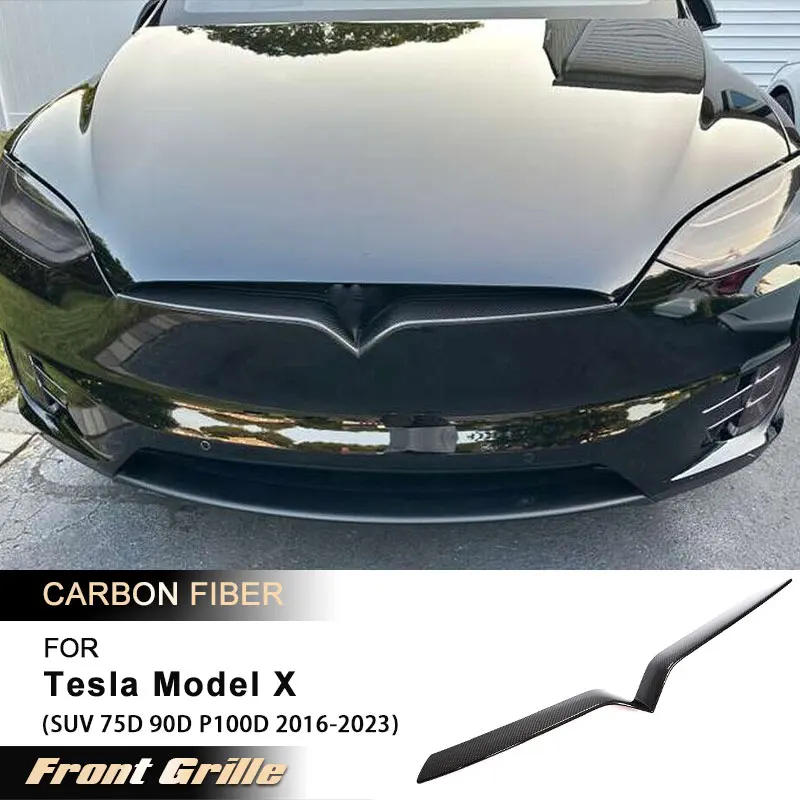 

Car Front Middle Grill Strips for Tesla Model X SUV 75D 90D P100D 2016-2023 Front Bumper Mesh Grille Covers Trims Carbon Fiber