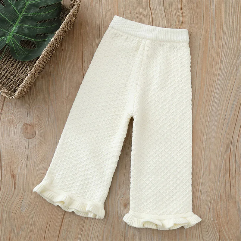 MILANCEL New Spring Kids Wide Leg Pants Children Knit Diamond Grid Pattern Trousers Girls Loose Casual Pants