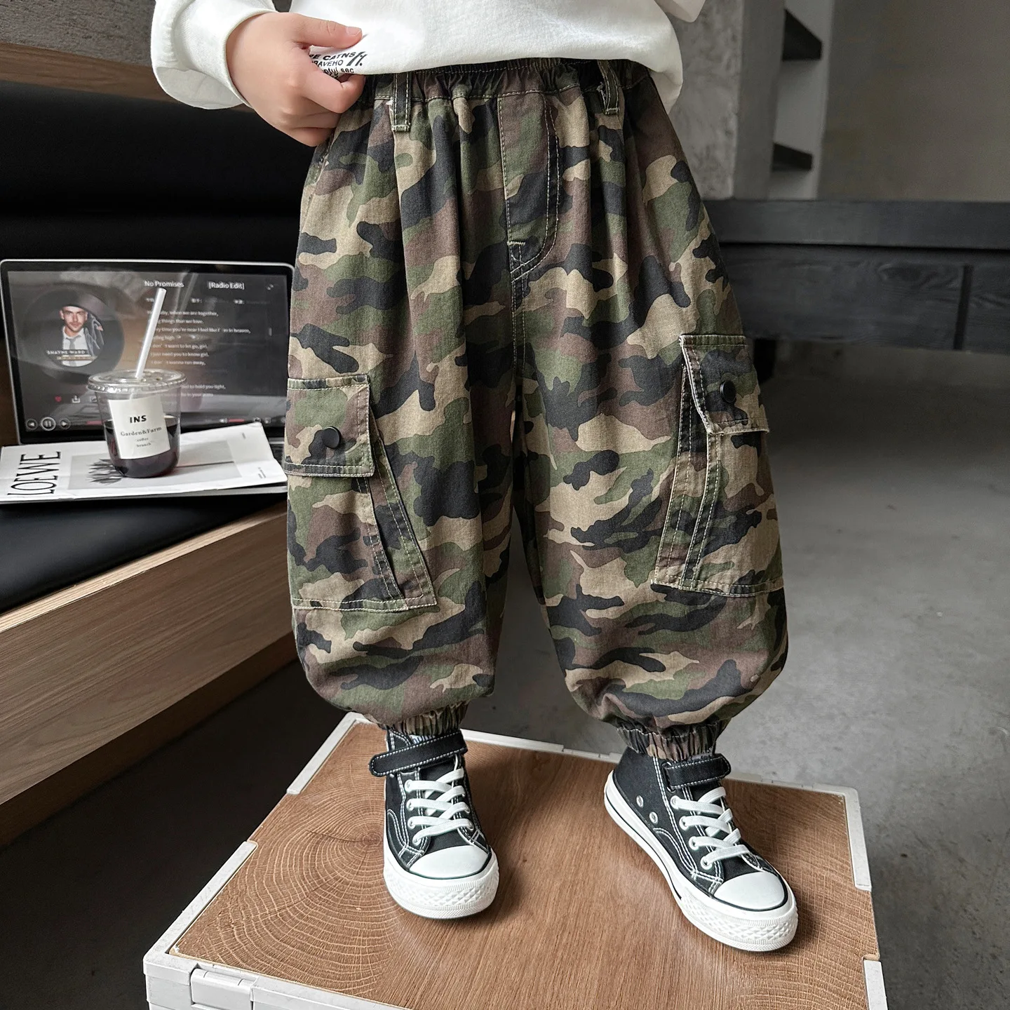 Boys' Spring and Autumn Camouflage Work Pants 2026 New Style Children's Straight Leg Trendy Boys' Leg Binding Pants