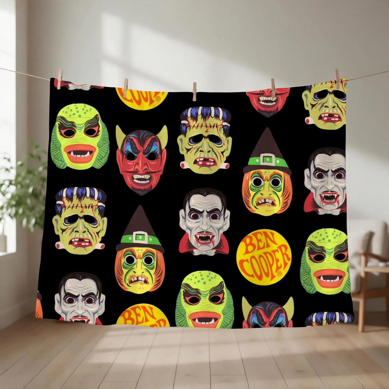 Vintage Halloween Masks Throw Blanket couch cozy soft plush fuzzy picnic outdoor blanket