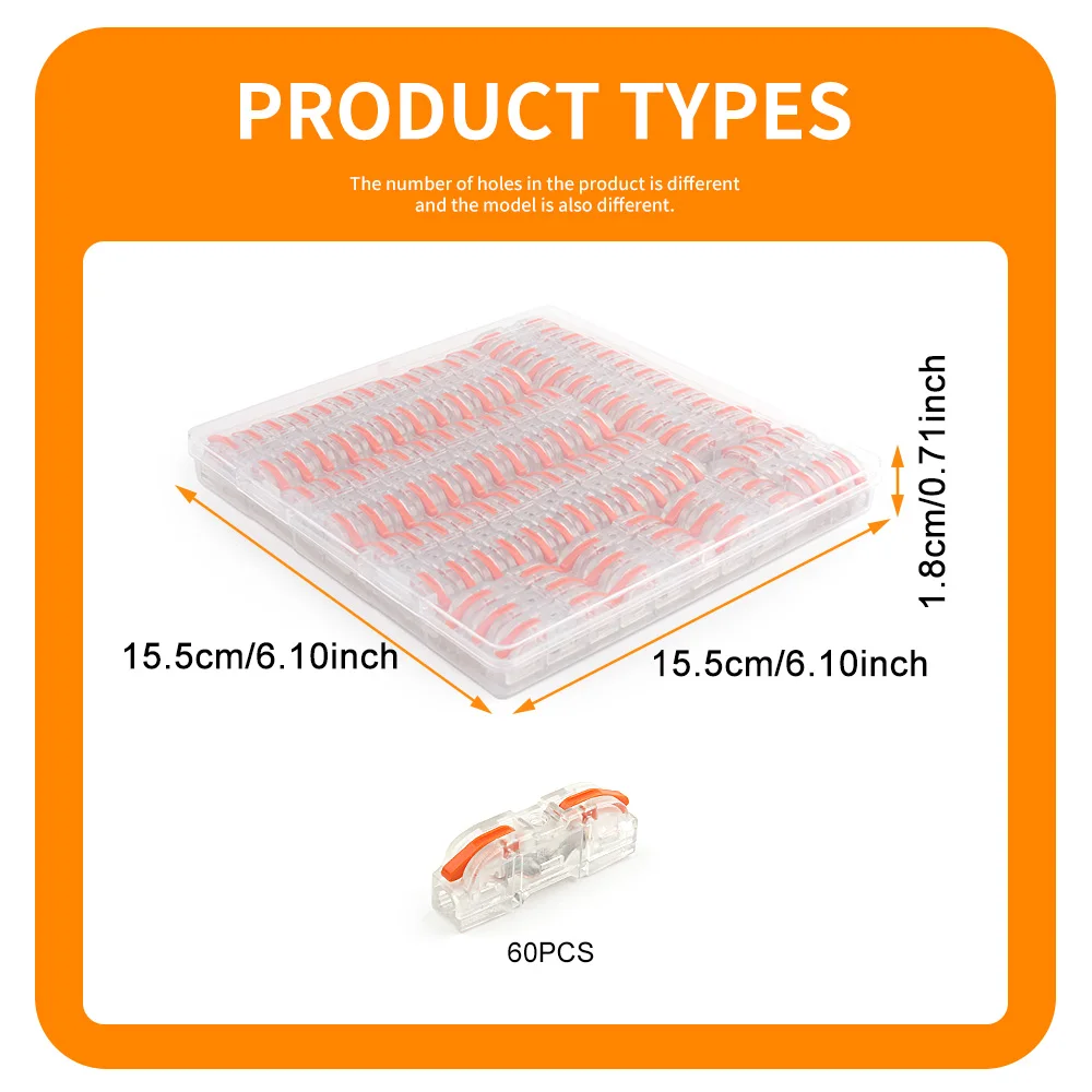 DIY GO 60 Stück Hebelkabelverbinder, Mini-Schnellverbinder, Push-in 1-in-1-Out Elektrische Stoßverbinder Inline-Klemmen 28-12 AWG – Detail 6