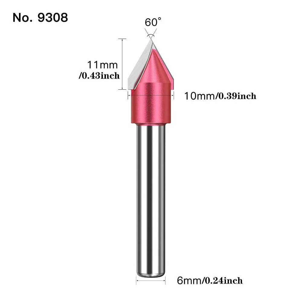 60-Degree 6MM Router Bits 10mm Cutting Diameter Shank Cutting Tool V Groove Bit Hole Opener Cutting Dia CNC V Bit
