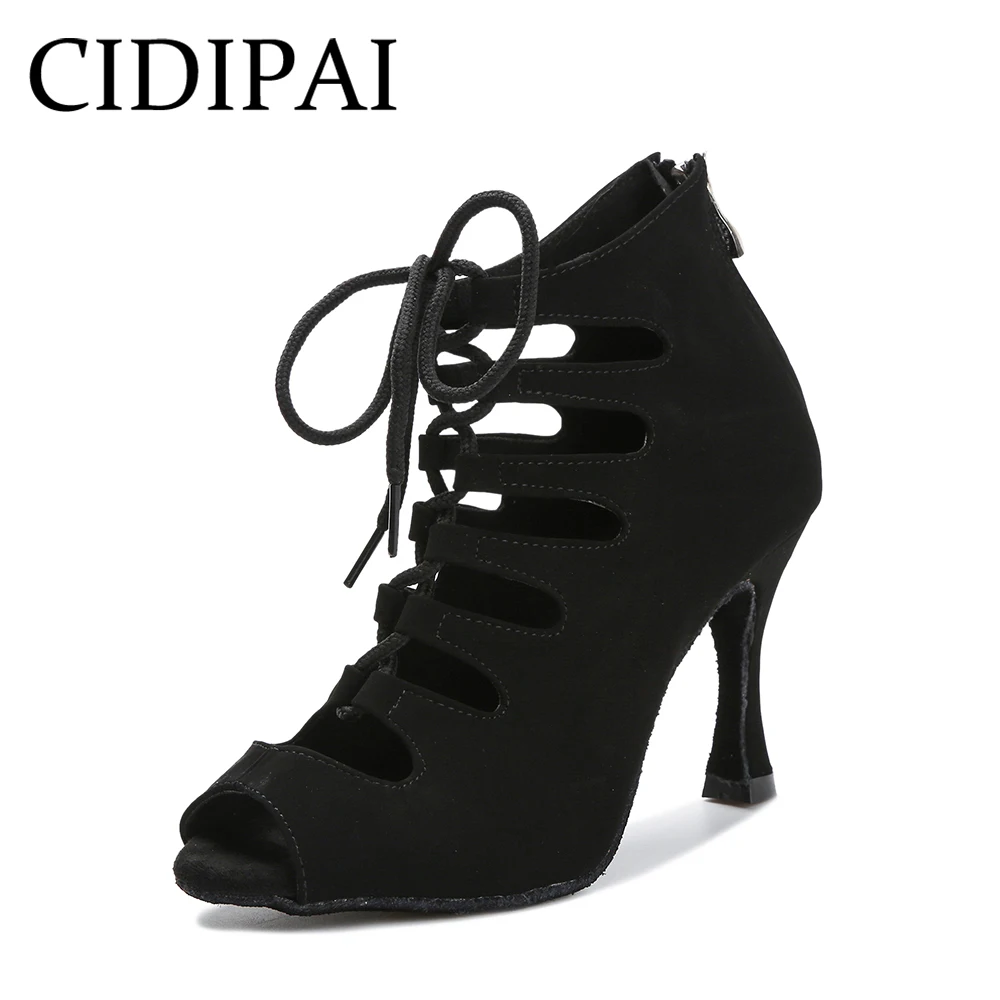 

CIDIPAI Black Suede Latin Dance Shoes Women's Red Sexy Salsa Ballroom Dance Boots Indoor Soft Bottom Party Shoes