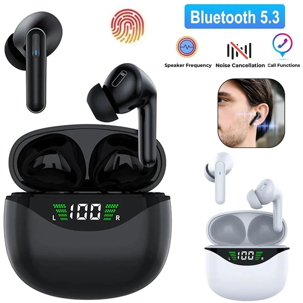 

Bluetooth Earbuds Headset 5.3 Wireless Noise Cancelling TWS Trucker Waterproof