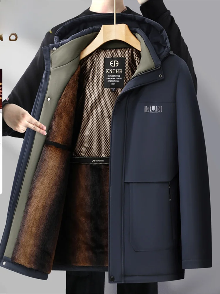

Warm Fce Lined Cotton Jaet for Middle-Aged And ly Men Detachable Hat Cold Resistant Outerwear Dad Coat Stand Fit