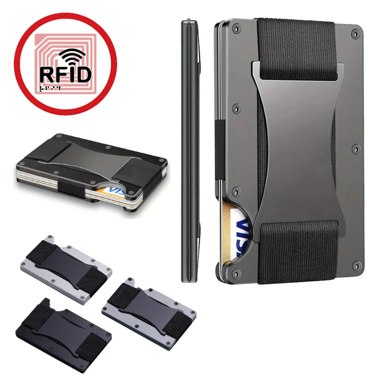 Neuer Schlanker Modischer RFID-Schutz Kartenhalter für Männer und Frauen Aluminium-Geldbörse Elastische Rückentasche ID-Kreditkartenetui Unisex Reisebörse
