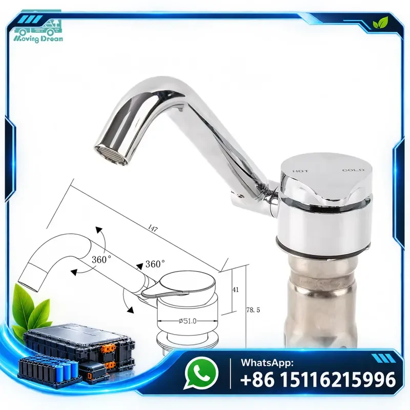 RV kitchen sink faucet, copper chrome 360 degree rotation, single handle hot and cold mixed faucet, folding type, suitable