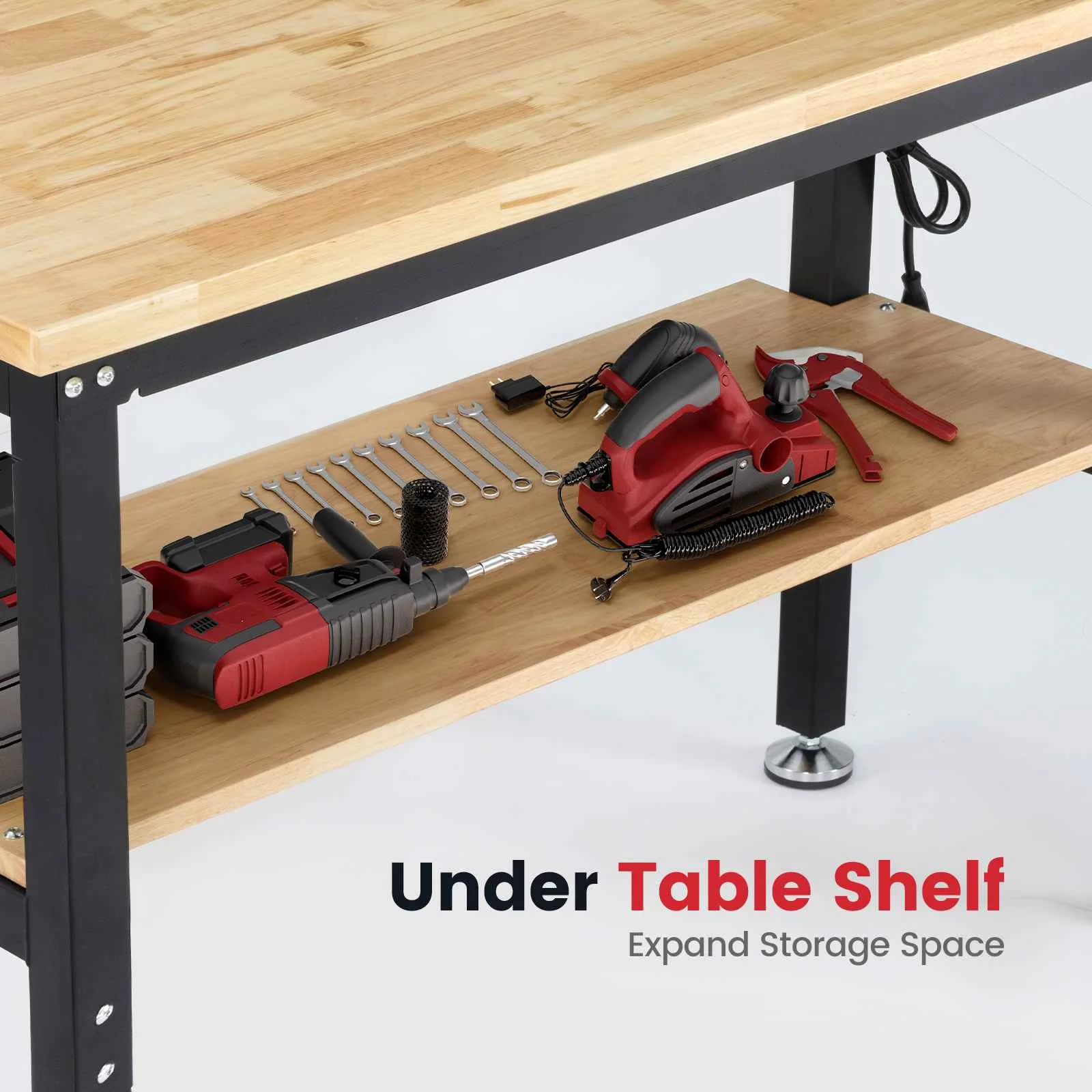 ENJOYWOOD 48 Inch Work Table for Garage Adjustable Height Rubber Wood Workbench with Storage Work Bench Woodworking Table