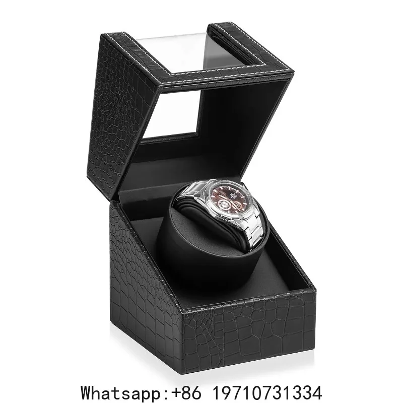 Automatic Single Watch Winder Black Fiber Leather Japanese Quiet Motor Flexible Pillow Bidirectional Rotation