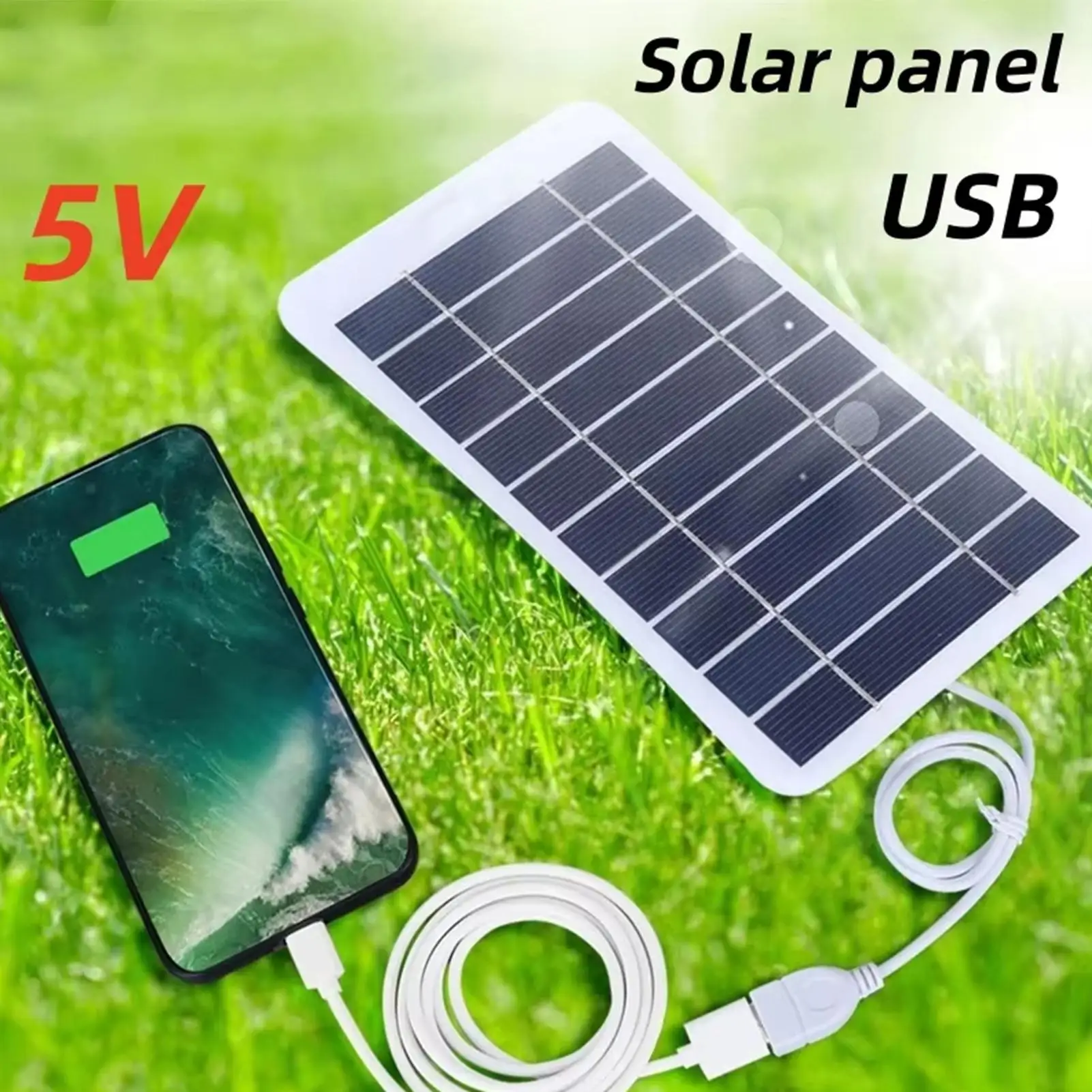 Carregador Solar Portátil USB: Kit Flexível e Leve para Celular, Acampamento, Atividades ao Ar Livre, Caminhada, Viagem de RV e Mochilão