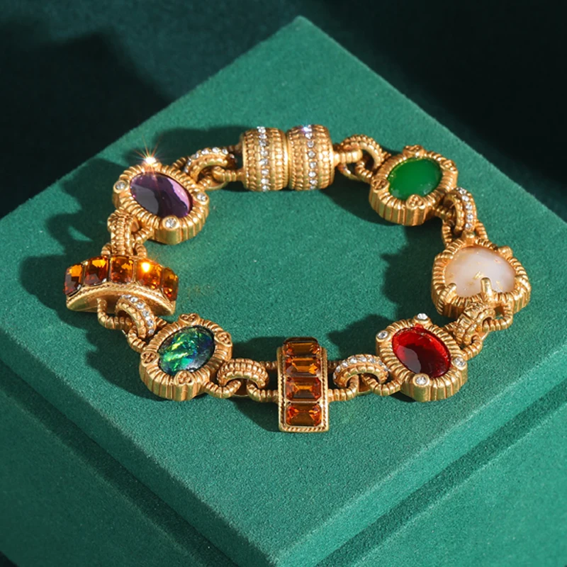 

Vintage Colorful Natural Stone Bracelets For Woman Luxury High Quality 2026 Gold Plated Anniversary Antique Accessories Jewelry
