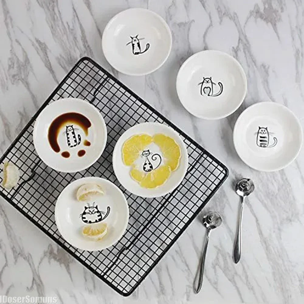 Creative Cute Ceramic Cartoon Cat Small Dish Sets Unique Condiment Dish Dessert Plate Janpanese Dinnerware Kitchen Accessories