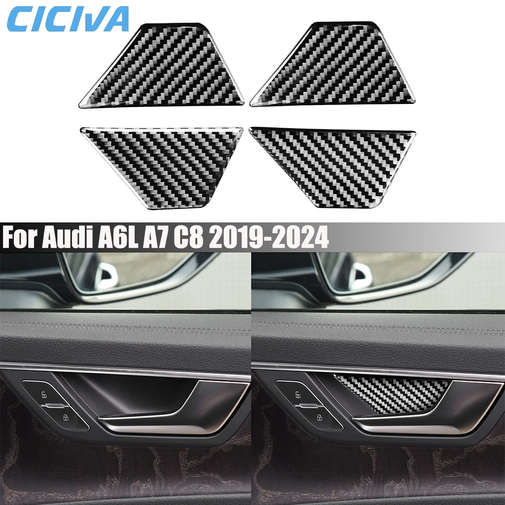 

Carbon Fiber Car Accessories Door Handle Bowl Panel Interior Cover Modified Trim Soft Sticker For Audi A6 A6L A7 C8 2019-2024