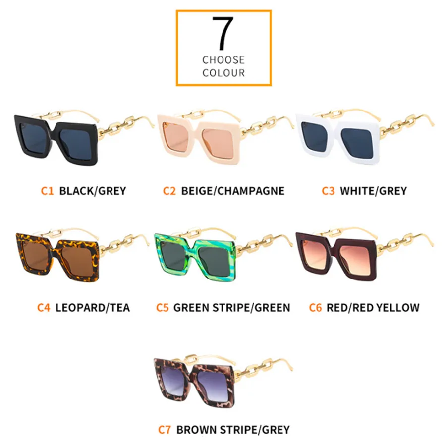 2022 New Fashion Women Square Sunglasses For Ladies Modern Luxury Brand Designer Sun Glasses Vintage Metal Chain Eyewear Shades