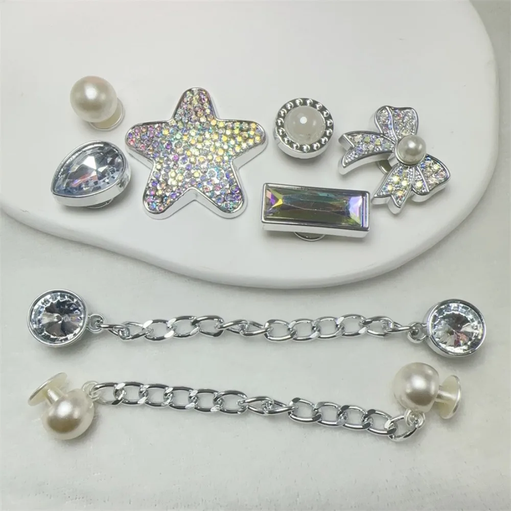 8pcs  Shoes Charms Removable Ins Silver Star Butterfly Shoes Accessories for Girls Summer Shoes DIY Gift