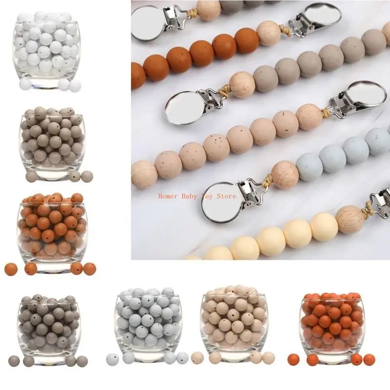 

J0PF 5pcs 15mm Baby Silicone Beads Loose Beads DIY Chew Charms Necklace Jewelry Making Baby Gift