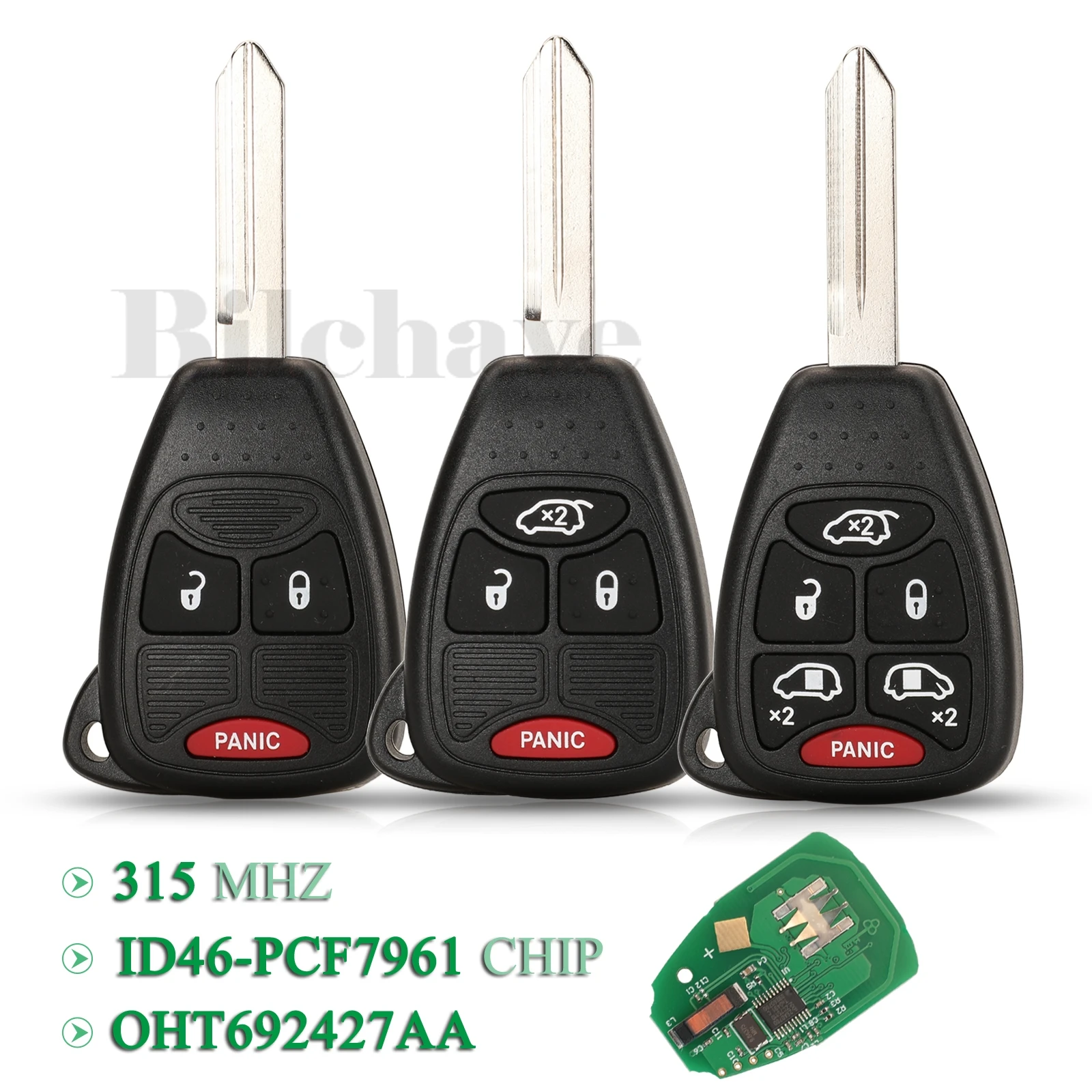 

jingyuqin 5pcs For Dodge RAM Jeep Commander Compass Grand Cherokee Liberty Wrangler Chrysler FOB 315Mhz ID46 Chip Remote Car Key