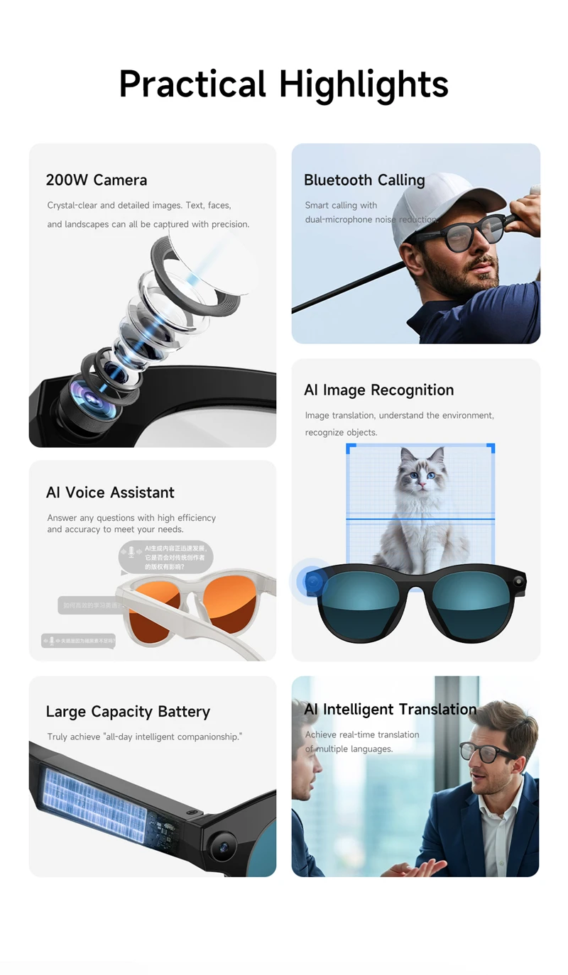 Lenovo Smart AI Glasses 8MP HD 4K Shooting Camera Photo Video Voice Call Translation Waterproof Bluetooth AI Motorcycle Glasses