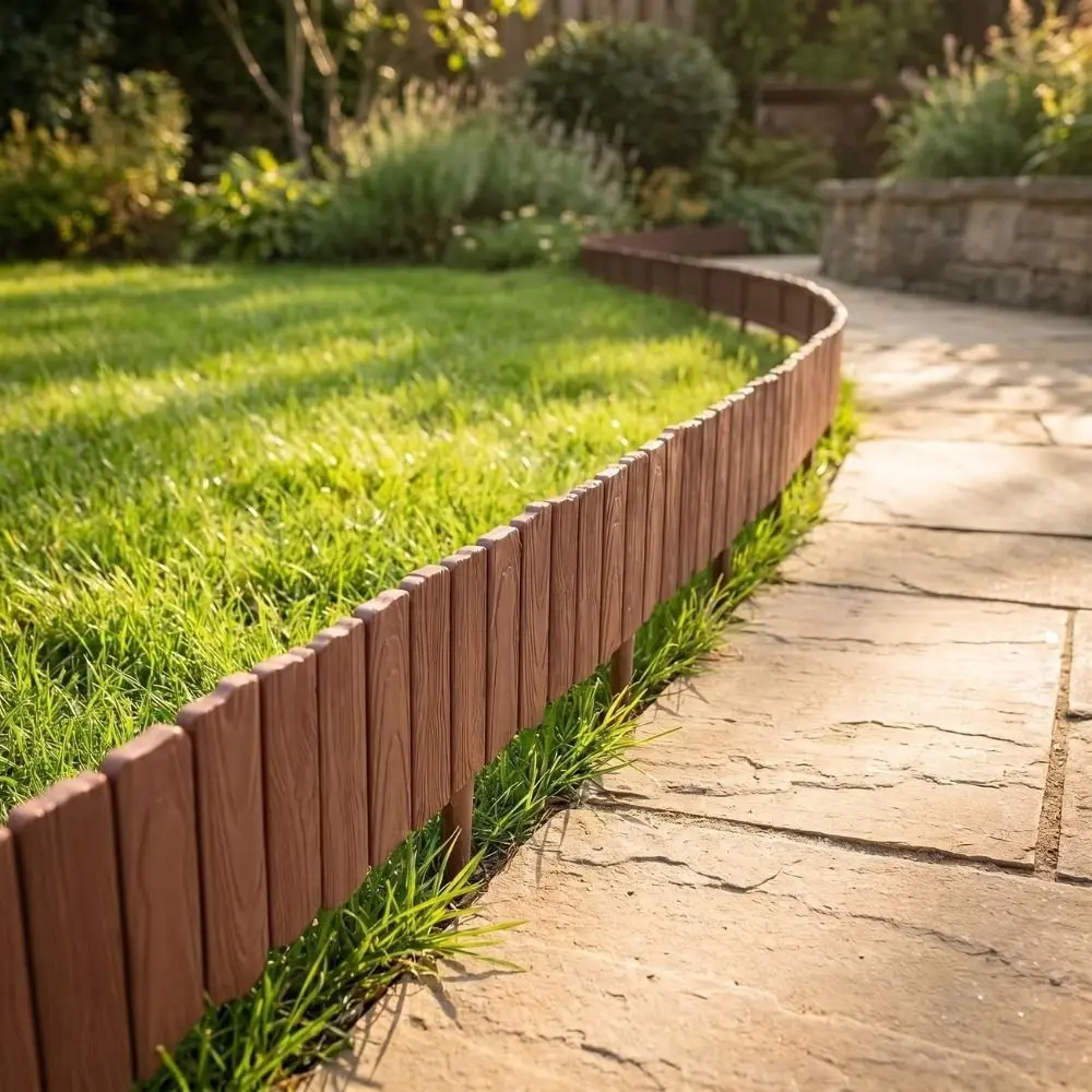 3pcs Plastic Material Garden Edging Border Imitation Stone Texture Interlocking Design Decorative Fence Panels Weather-Resistant