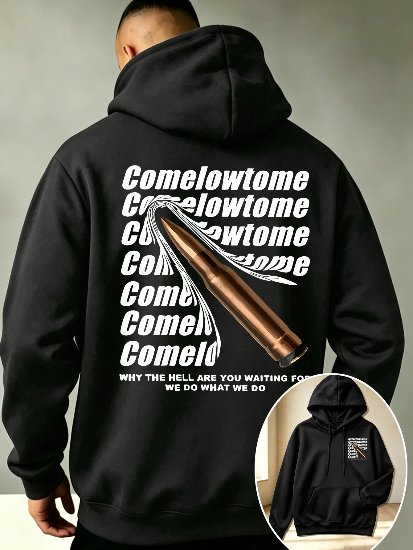 Bullet Flying Text Slogan Graphic Hoodie Unisex Loose Fit Spring Autumn Hooded Sweatshirt Streetwear