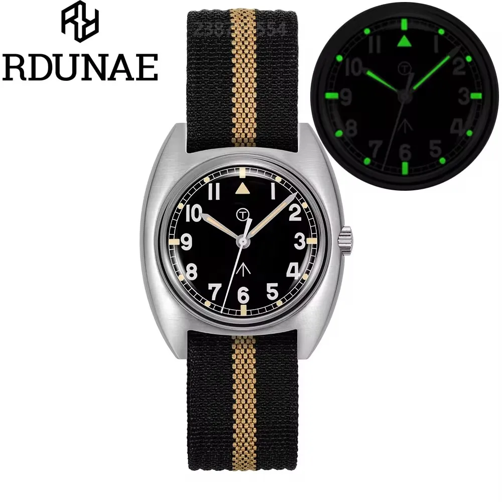 RDUNAE RA02 reloj de cuarzo militar K1 cristal Mineral relojes luminosos de acero inoxidable Vintage G10 36mm reloj de pulsera para hombre reloj para hombre