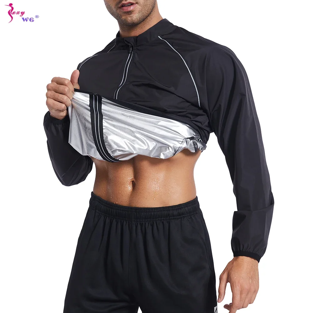 

SEXYWG Sauna Jacket for Men Weight Loss Hot Sweat Body Shaper Thermal Top Fitness Workout Long Sleeves Slimming Sportwear Gym