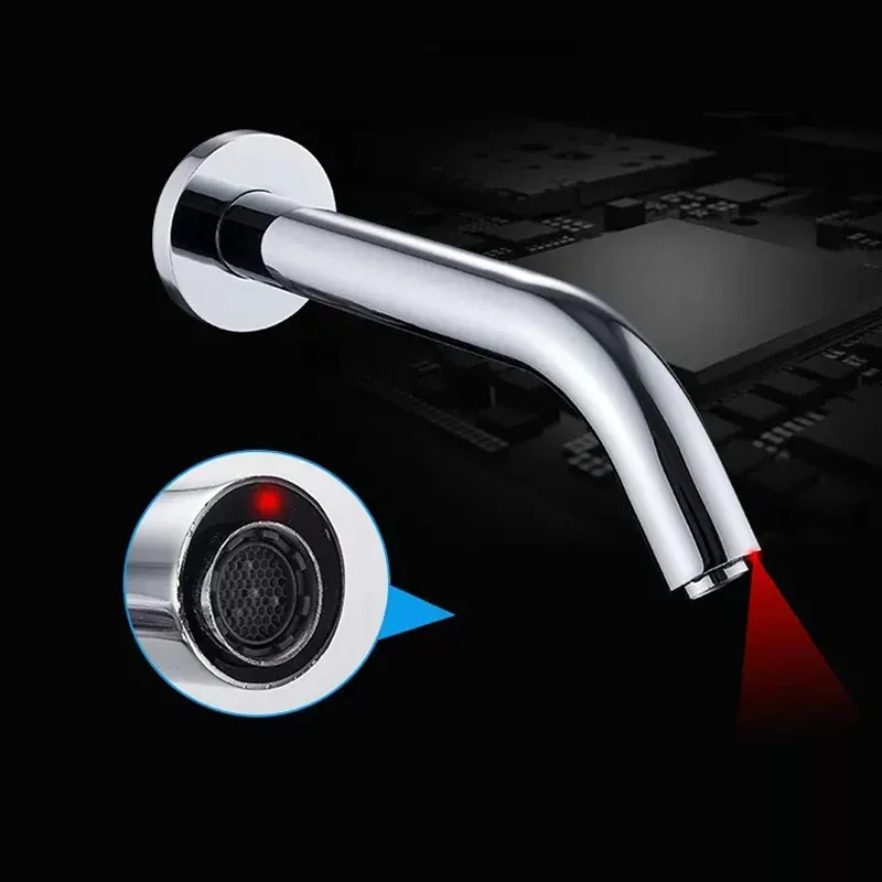 Black/Chrome Wall Mouunt Smart Sensor Basin Bathroom Automatic Sensor Faucet Induction Control,18CM/21CM/24CM