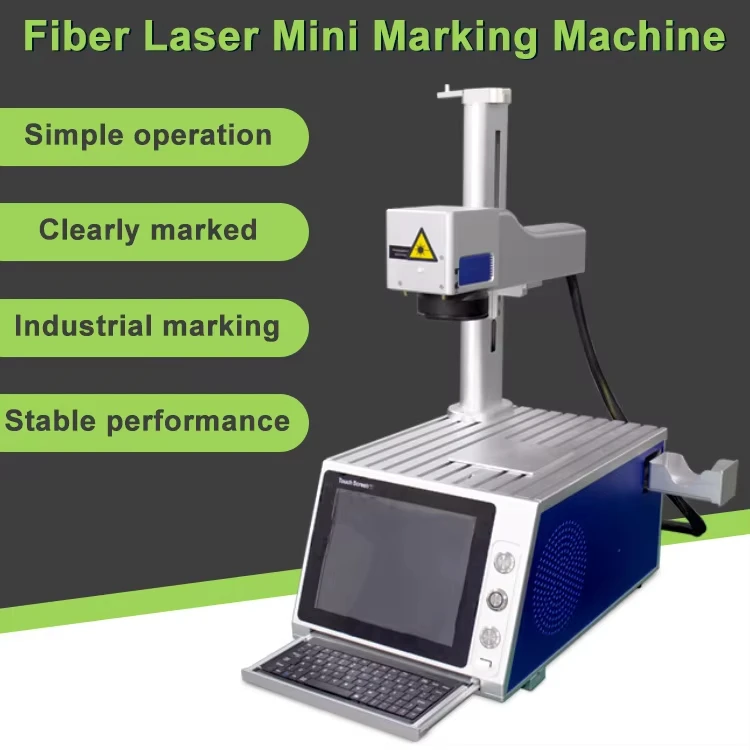 Small desktop fibre laser marking machine 20W 30W 50W for metal stainless steel nameplates and laser engraving.