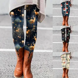 Snowflake Elk Print Slim Christmas Leggings Women Reindeer Snowman Stretchy Long Pants Happy Xmas High Waist Ugly Tights Trouser