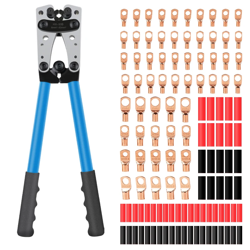 

Professional HX-50B 6-50mm² Rotating Dies Crimping Pliers for Copper Lugs with 120Pcs Electrical Terminals Set