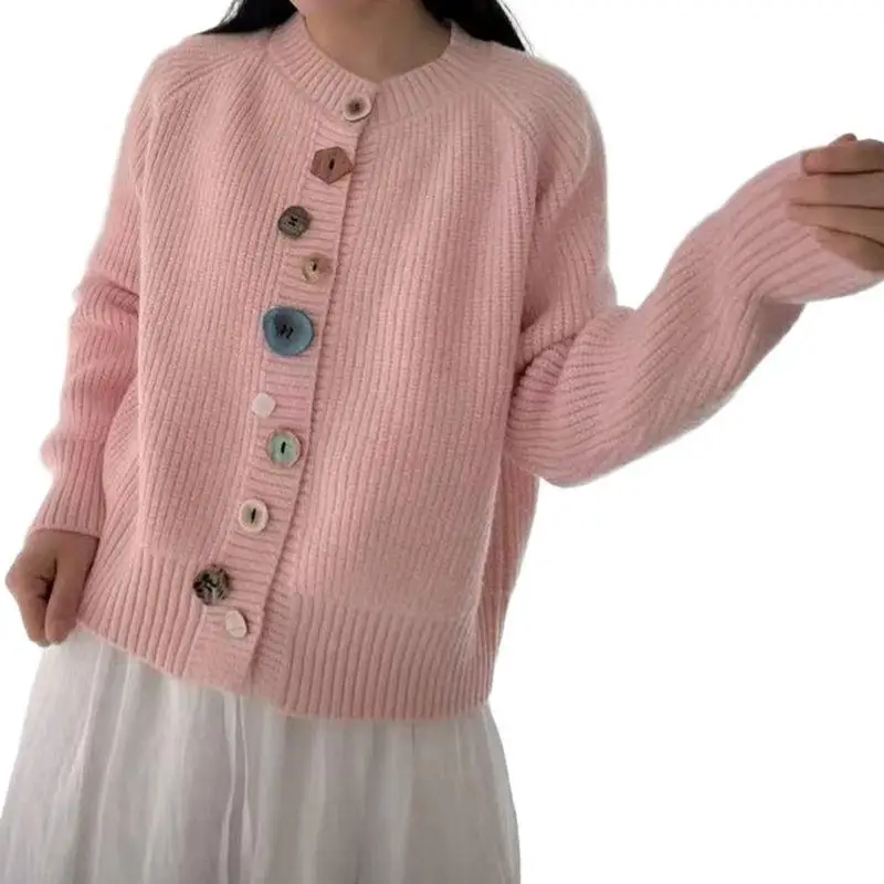 여성용 캐주얼 기본 긴팔 가디건 가을 빈티지 니트웨어 탑스