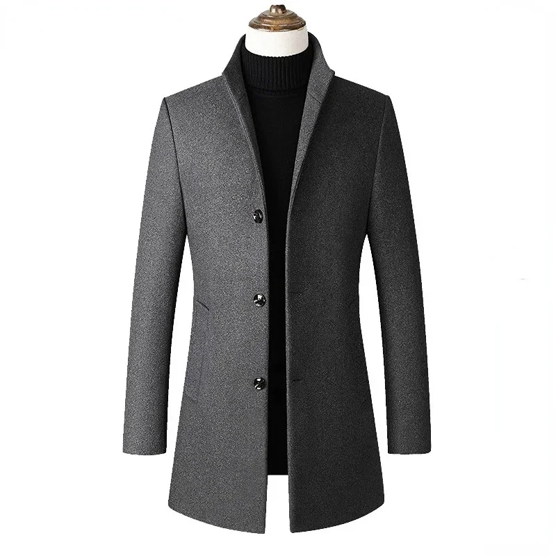 MRMT 2024 Brand New Mid-length Single-breasted Stand Up Collar Woolen Coat Men's Trench Coat Menswear Overcoat For Male