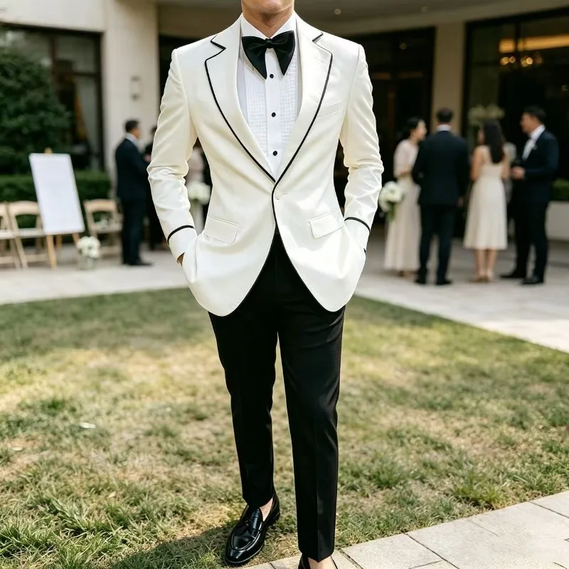 Men Slim Fit Suits 2 Pieces Custom Made Wedding Tuxedo for Groom Prom Formal Fashion Suit Separates Formal Jacket Pants Set