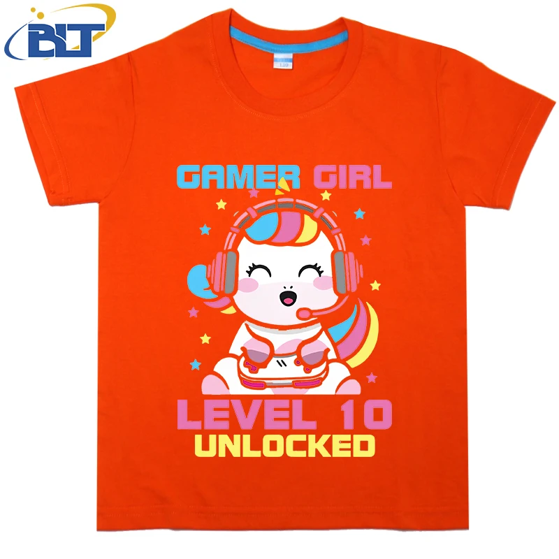 10th Birthday Game Girl printed kids T-shirt summer cotton short-sleeved casual top suitable for both boys and girls