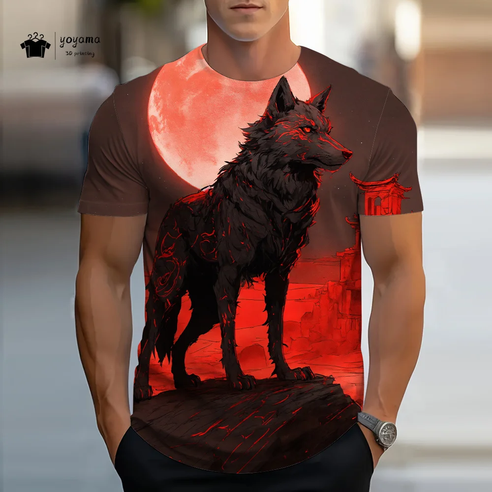 

Fashion Men's T-Shirt Fierce Wolf 3D Printed Short Sleeve T-Shirt Harajuku Tops Summer Men's Oversized Street Casual Clothing