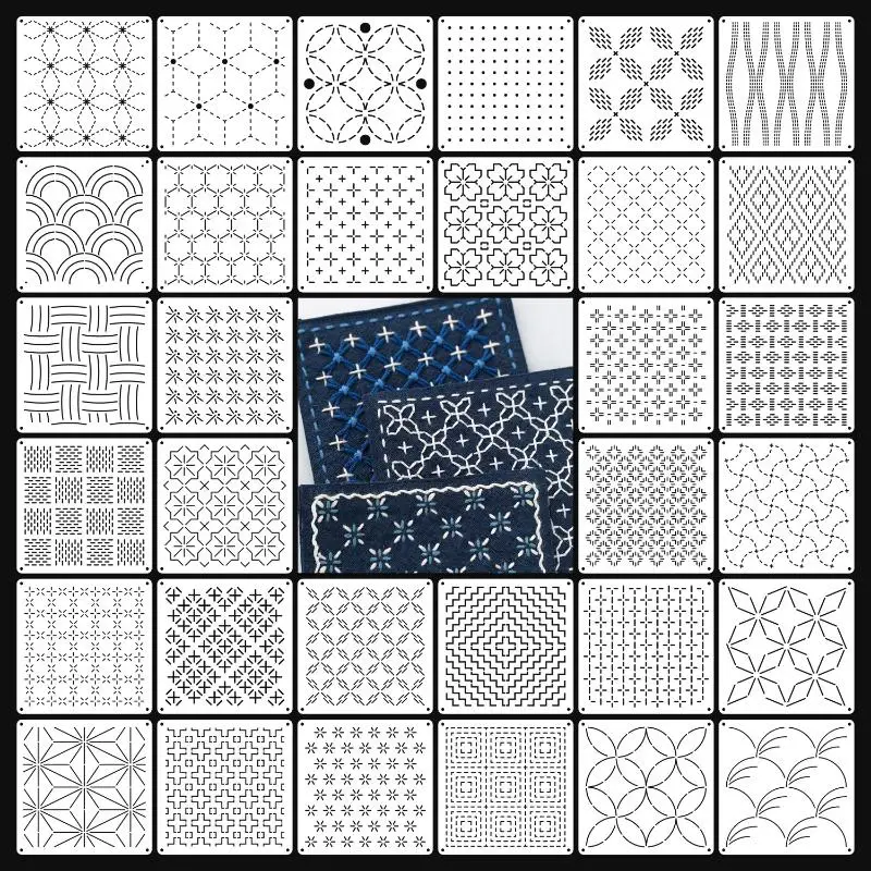 [J]9/32Pcs Sashiko Embroidery Template DIY Geometric Patchwork Stencil Reusable PET Stencil Handmade Embroidery Handicraft Tools view 2