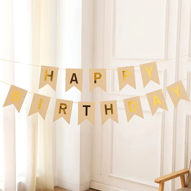 Gelukkige Verjaardag Vlaggen Decoratie Kraftpapier Banner Party Bunting Garland Set Jongen Meisje Baby Douche Decoratie Benodigdheden - afbeelding 1