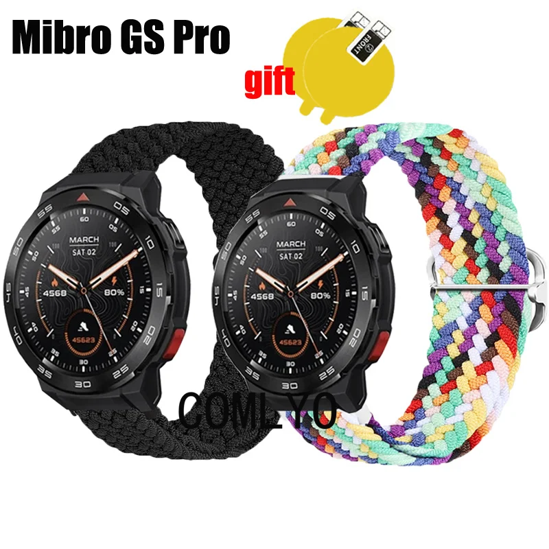 For Mibro GS Pro Strap Band Nylon Belt Adjustable Soft Breathable Wristband Smartwatch Screen Protector Film