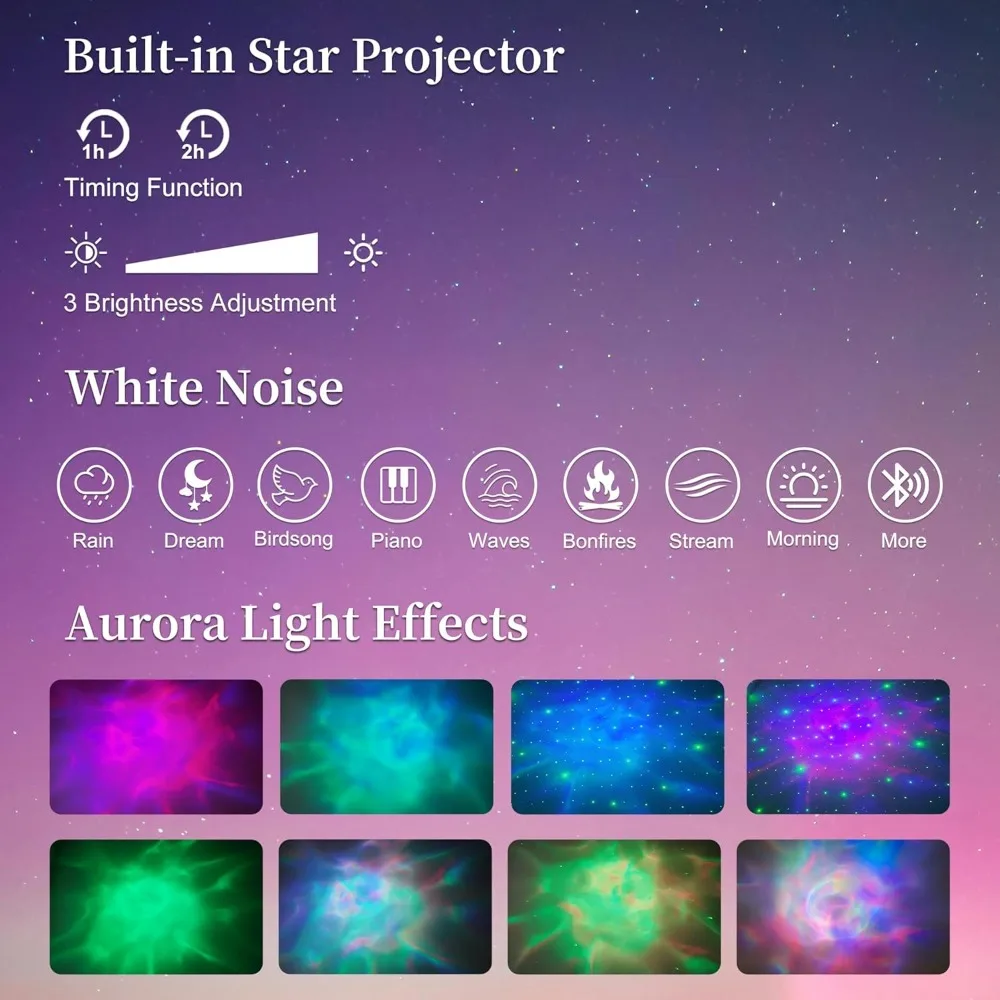 إطار سرير LED مع جهاز عرض Galaxy Aurora Star، وسرير بمنصة مع محطة شحن، وحدة تخزين مخفية منجدة