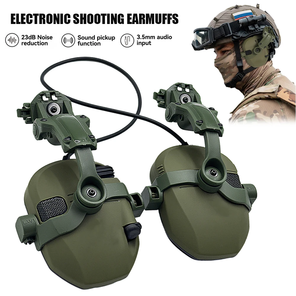NEW Helmet Clip Version Tactical Earmuff Electronic Hearing Protection NRR 23dB for Military Shooting Range Training Hunting