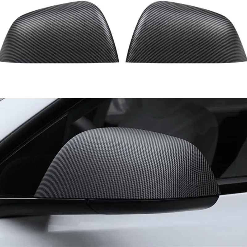 

Для двух чехлов на зеркала из АБС-пластика для Tesla Model 3 2021-2024, 2025, новые чехлы на задние боковые зеркала из углеродного волокна с высокой четкостью