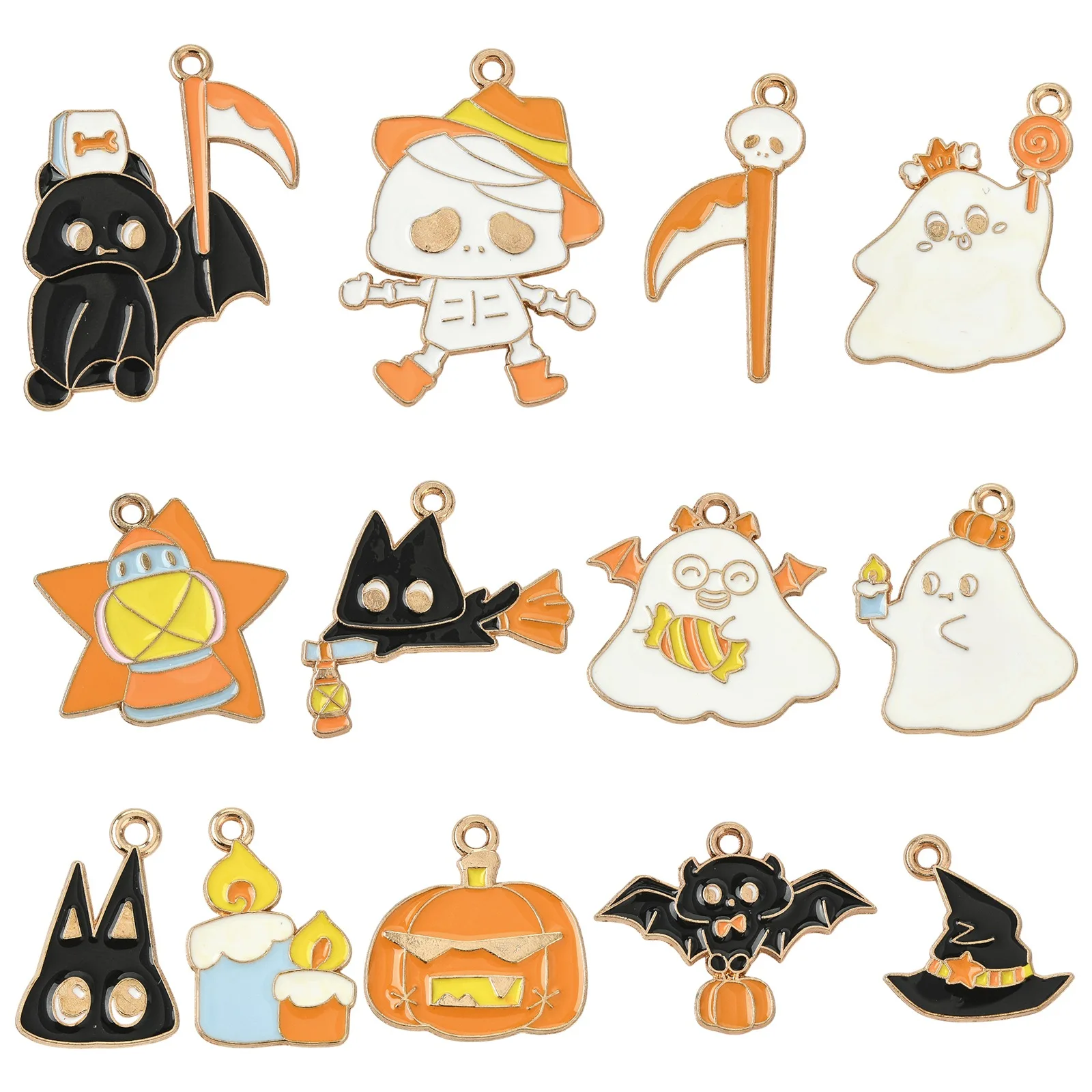 

65 шт., 13 стилей, эмалированные подвески из сплава на Хэллоуин, подвески, позолоченные и платиновым покрытием для самостоятельного изготовления ювелирных изделий, ожерелье, брелок для рукоделия