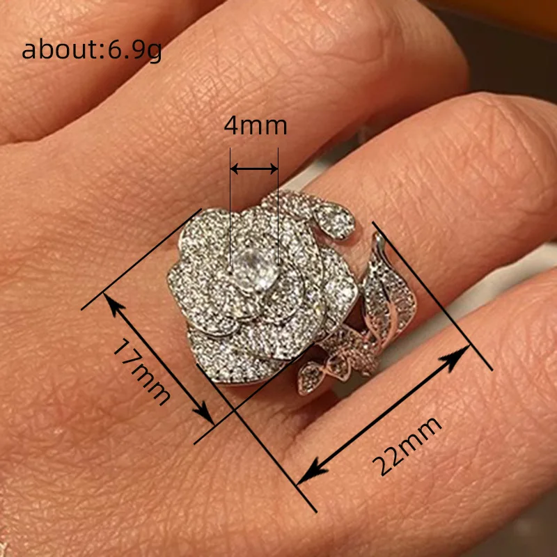 Huitan Aesthetic Flower Design Adjustable Opening Rings for Women Sparkling Crystal Cubic Zirconia Wedding Party Luxury Jewelry