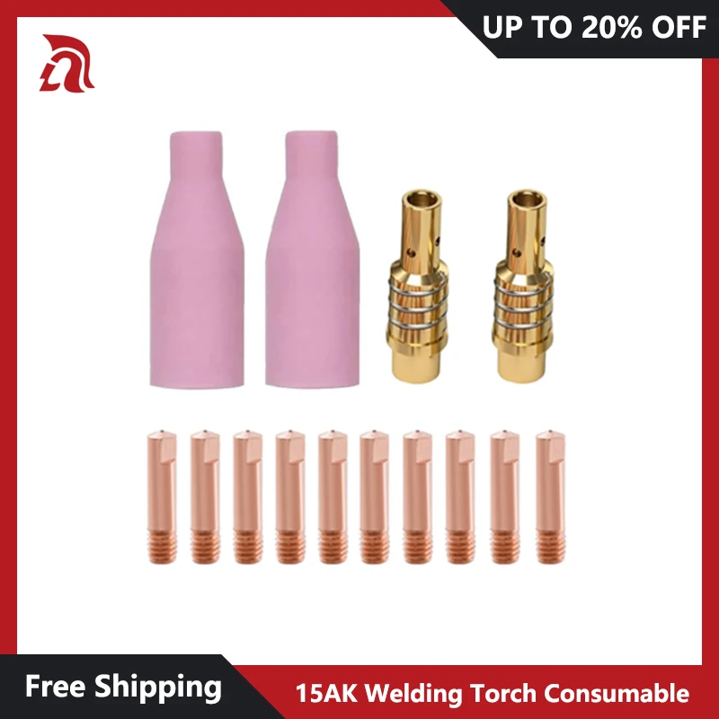 

14Pcs Welding Torch Gas Ceramic Nozzle 15AK Argon Arc 0.6/0.8/1.0/1.2mm Nozzle Holder Contact Tip For 15AK MIG Welding Torch