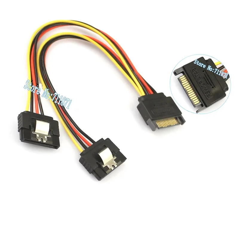 15Pin Male two Female SATA Power extension Cable Cord One divided two SATA Power Line Wire 1 Male Double Female SATA Power Cable