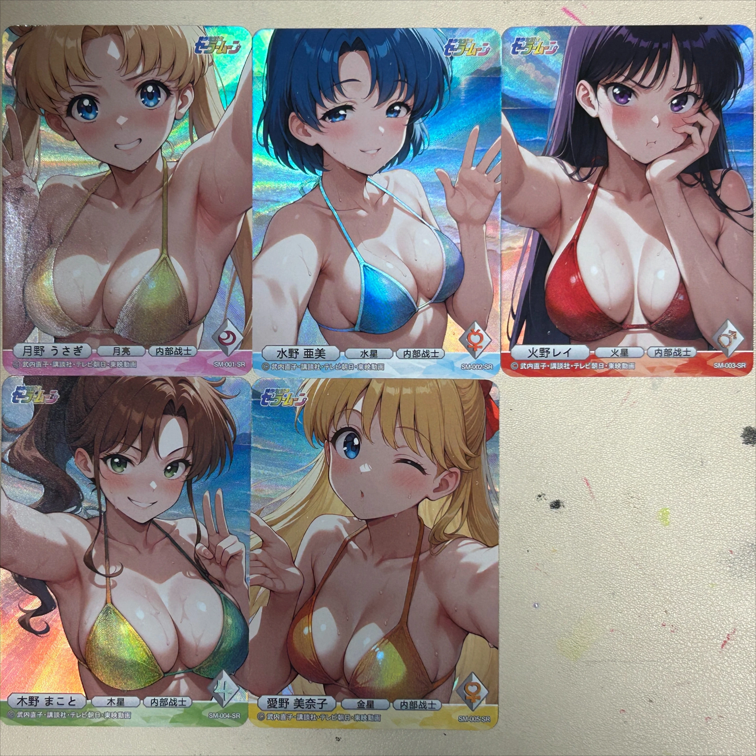 

5 шт., японская аниме-карта Mizuno Ami Hino Rei Kino Makoto Aino Minako Bikini 88x63 мм, блестящая текстура, подарочная коллекция игрушек, подарок