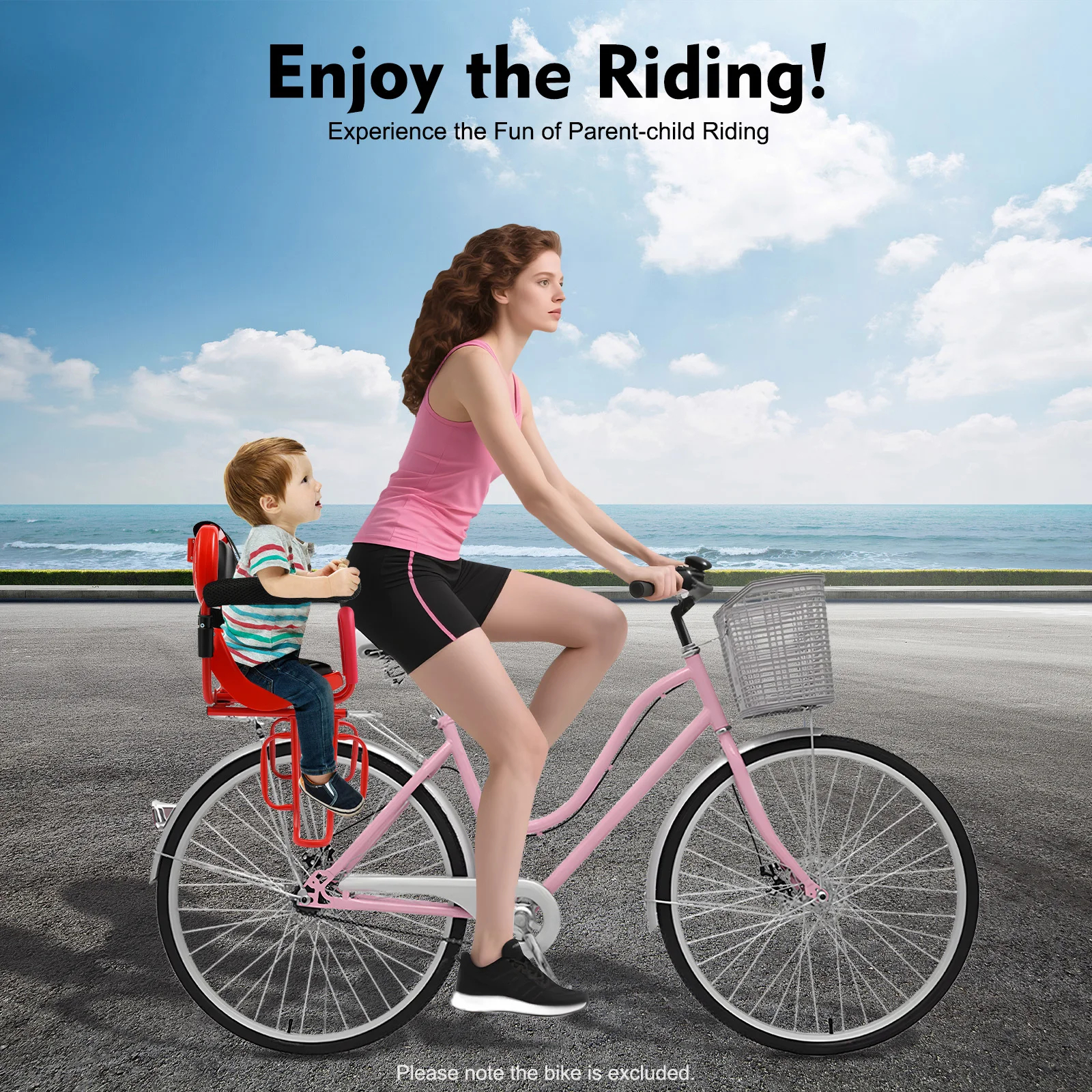 مقعد دراجة أطفال خلفي أحمر، تصميم قابل للإزالة، ضمان سلامة ركوب الخيل بدون حاجز للدراجة الكهربائية على الطرق الجبلية القابلة للطي