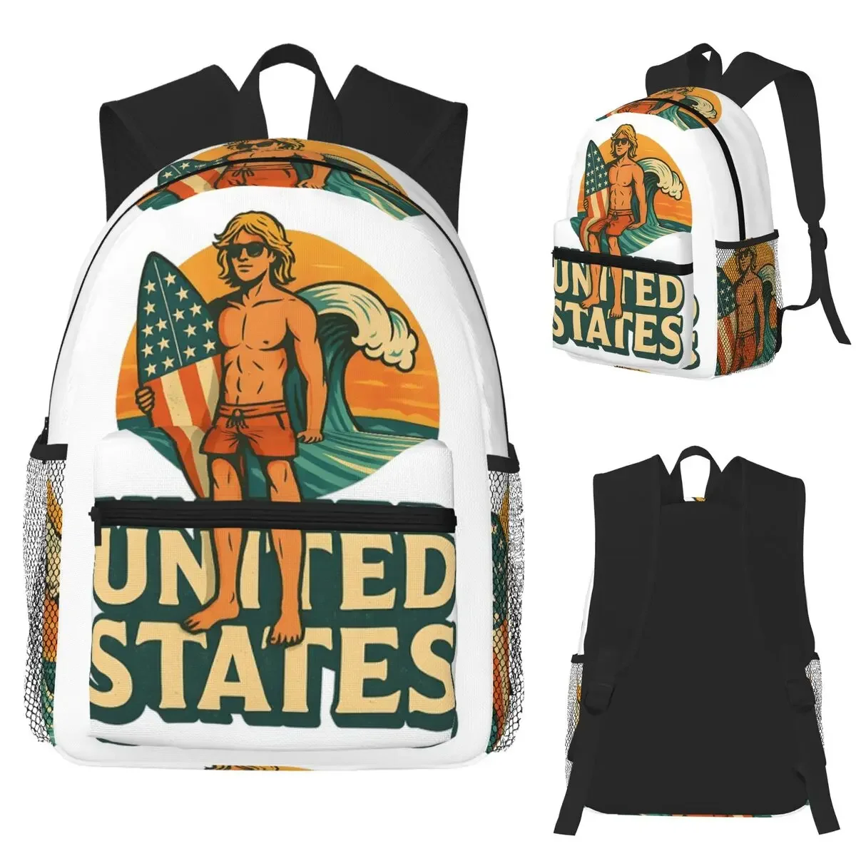 

Серфер США и американский флаг, доска для серфинга, дизайн, студенческий рюкзак, школьная сумка, походный дорожный рюкзак, сумка для книг, сумки на плечо